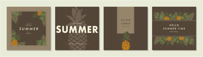 夏のトロピカルフルーツ   素材セット フレーム 背景 ベクターイラスト シンプル おしゃれ