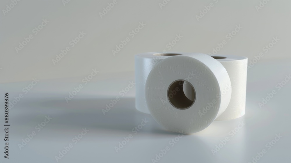 Poster a roll of toilet paper sitting on a table, ready for use