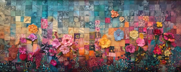 Naklejka premium A patchwork quilt made up of scraps of fabric, each piece telling a story and adding to the overall beauty of the quilt.