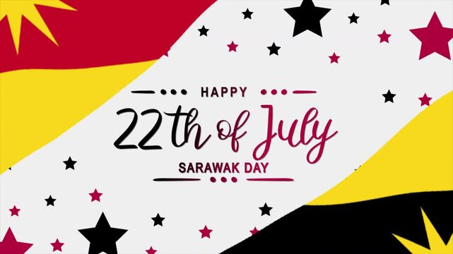 Happy Sarawak Day Text Animation with Sarawak Flag Background. Celebrate Happy Sarawak Day on 22th of July. Great for celebrating Happy Sarawak Day.