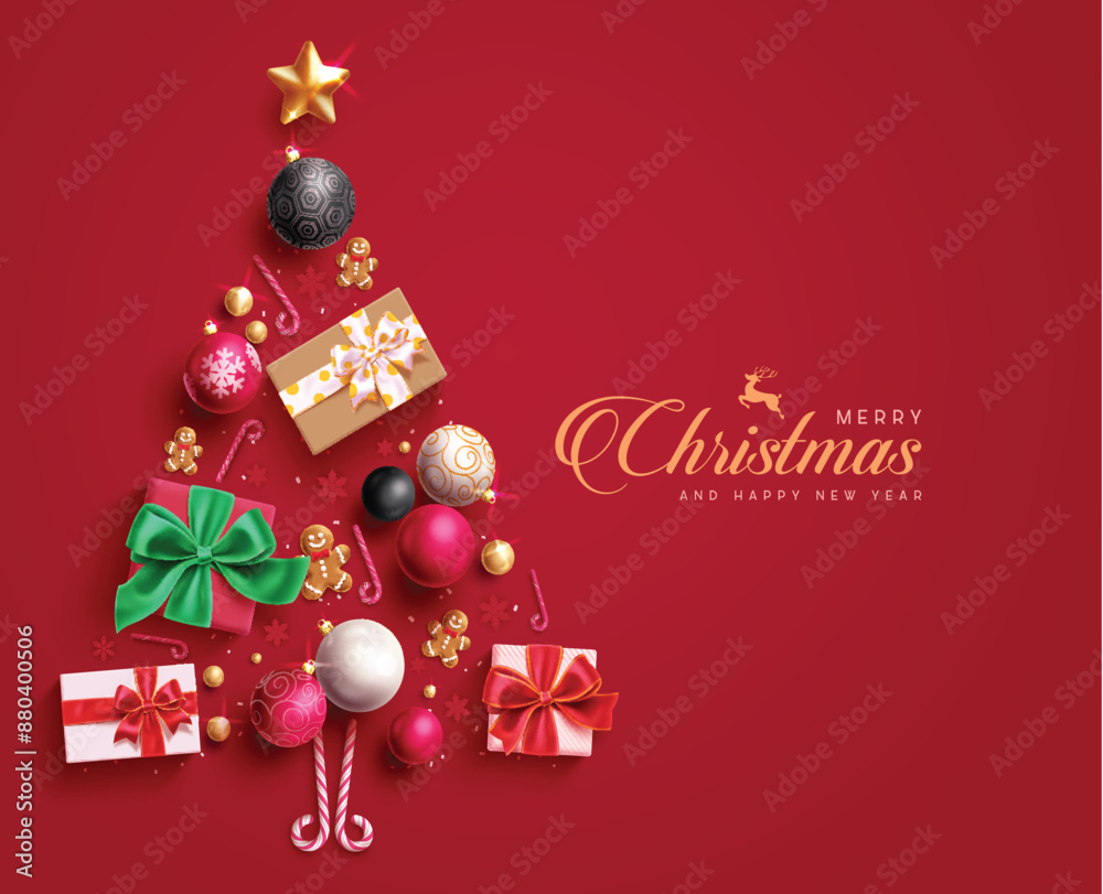 Canvas Prints christmas tree greetings vector design. merry christmas and happy new year text in xmas tree shape w