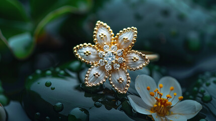 A nose ring with a delicate diamond flower design