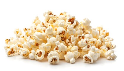 Tasty popcorn. Many popped kernels isolated on white