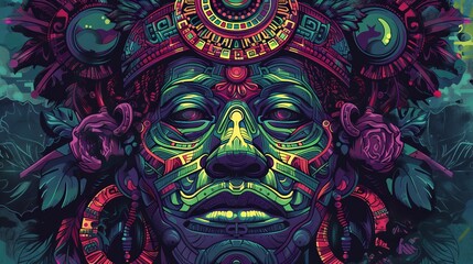 Naklejka premium Colorful Aztec Deity Illustration