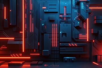 Obraz premium Abstract background with glowing red and blue neon lights, creating a futuristic, cyberpunk or gaming aesthetic. Ideal for technology, music, or sci-fi themes.