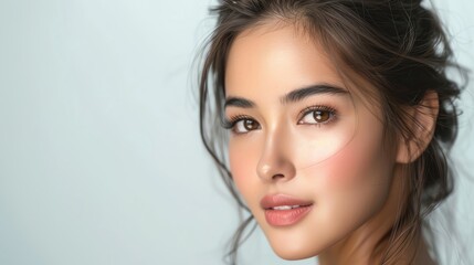 Naklejka premium Beauty Thai woman with perfect skin, isolated on a white background, designed for advertising,