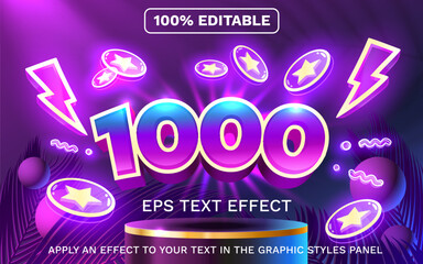 Obraz premium Editable text effect. Free coin slots, sale template. Neon style. Vector illustration