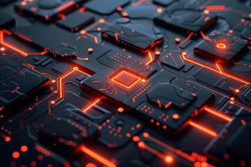 Glowing CPU Chip on Futuristic Circuit Board. Technology and Computing Concept