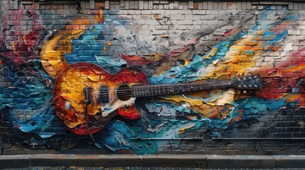 Fototapeta premium Guitar Mural on Brick Wall
