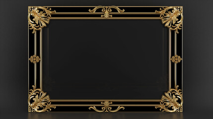 Thin metal rectangular frame with floral elements on a dark background
