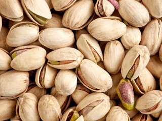 Shelled organic pistachios. Full frame. 