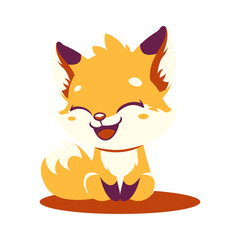 Cute Baby Fox Cartoon Character Illustration Sitting with Happy Expression