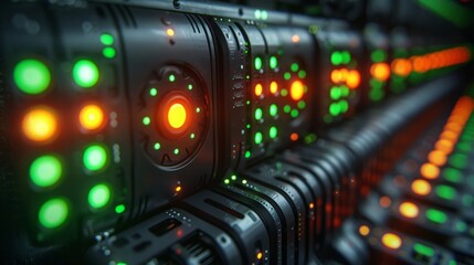 Futuristic Server Room with Vibrant Lights - Generative AI