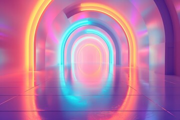 Neon Glowing Archways. A Futuristic and Abstract Background