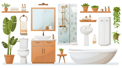 Bathroom design element set isolated on white background