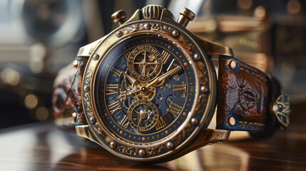 A statement watch with a leather strap 