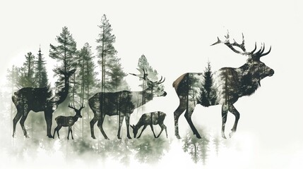 Wildlife Double Exposure, wild animals, rich forest