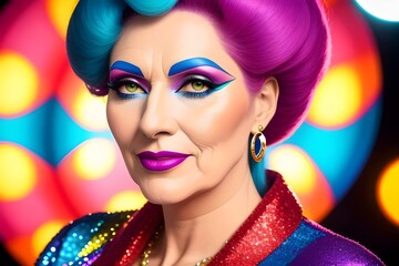 an image of a Colourful, 1970s closeup of a beautiful disco woman, 1970s fashion, retro, vintage, rainbow colors, stylish, retro hairstyle,  Beauty, Glamour, Funky, 