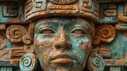 Ancient Mayan Stone Carving of a Face