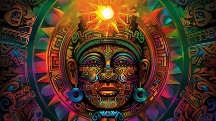 Aztec Deity With Sun Symbol