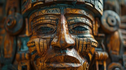 Fototapeta premium Close-Up of Carved Wooden Face