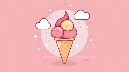 ice, cream, cone, ice cream, food, dessert, cold, icecream, sweet, vector, illustration, summer, ice-cream, chocolate, pink, strawberry, vanilla, delicious, wafer, icon, snack, flavor, frozen, cartoon