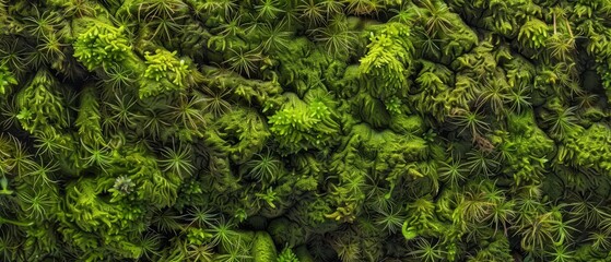 Fototapeta premium Panoramic close-up, high detail scan of moss texture, Generative AI