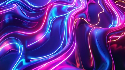 Fototapeta premium Electric Neon Glowing Flowing Lines Over Dark Purple Background
