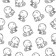 Cute kawaii pomeranian dog. Seamless pattern. Coloring Page. Cartoon character. Vector drawing. Design ornaments.