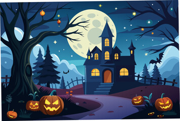 Halloween background with haunted house ilustration