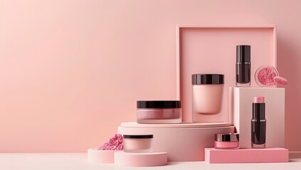 Pink Cosmetics on Pastel Background