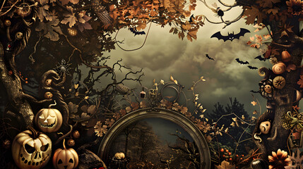 Naklejka premium Beautiful festive background for Halloween with pumpkins. AI Generated