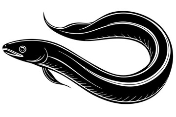 Eel fish silhouette vector, Silhouette of a eel fish on white background

