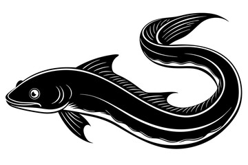 Eel fish silhouette vector, Silhouette of a eel fish on white background

