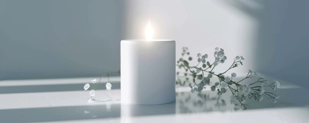 Isolated white candle on white background mockup, 4K hyperrealistic photo