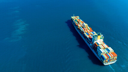 Aerial view of the freight shipping transport system cargo ship container. international transportation Export-import business, logistics, transportation industry concepts  © Media 