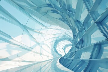 Abstract futuristic architecture with curved glass structure. Modern and innovative building design for future city. Concepts of technology, progress, and innovation.