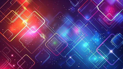 Obraz premium Neon abstract background with colorful glowing squares