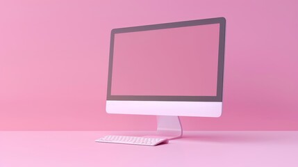 Social media creative concept. Blank computer screen mockup on a purple background. 3D design with blank monitor. Internet social networking for sending messages.