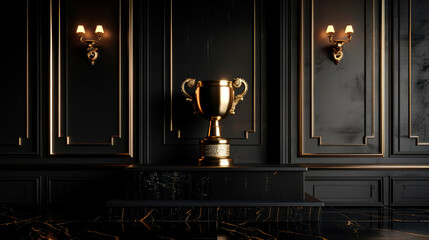 illustration classic trophy on podium on dark background