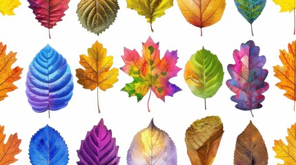 Obraz premium Collection of colorful autumn leaves on white background