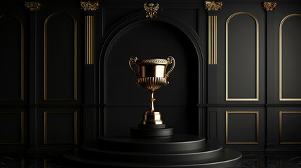 illustration classic trophy on podium on dark background