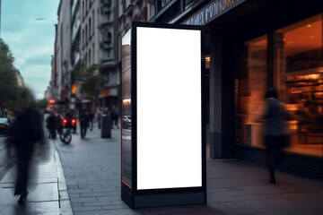 Large vertical advertisement light box poster billboard, Marketing banner mockup ad space in city