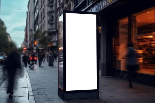 Large vertical advertisement light box poster billboard, Marketing banner mockup ad space in city