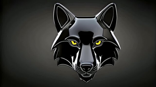 3d glassy a animal wolf emoji on black background