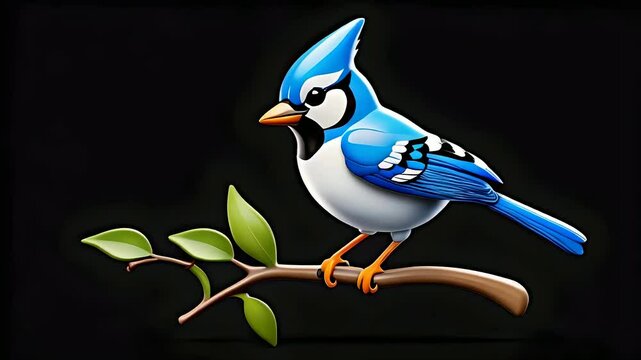 3d glassy a birds blue jay emoji on black 