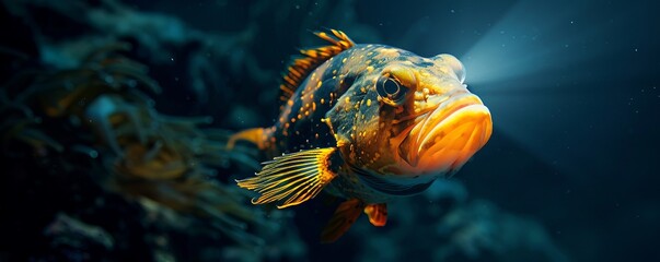 Luminous flashlight fish illuminating the darkness, 4K hyperrealistic photo
