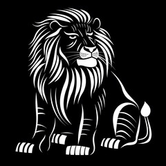 Obraz premium Hand drawn lion silhouette in a minimal style. Black and white graphic illustration isolated on transparent background 