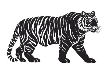 Naklejka premium Hand drawn tiger silhouette in a minimal style. Black and white graphic illustration isolated on white background