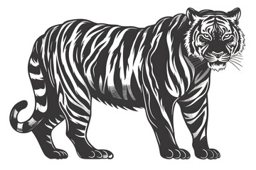 Obraz premium Hand drawn tiger silhouette in a minimal style. Black and white graphic illustration isolated on white background